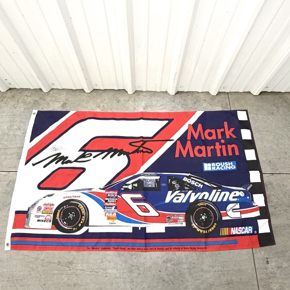 Vintage Signed Mark Martin Roush Racing #6 Valvoline Winston Cup 3x5 Flag NASCAR